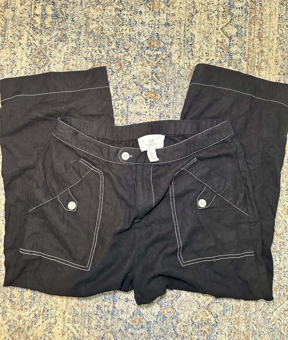 HALSTON Black Contrast Stitch Cargo Pants Size XL